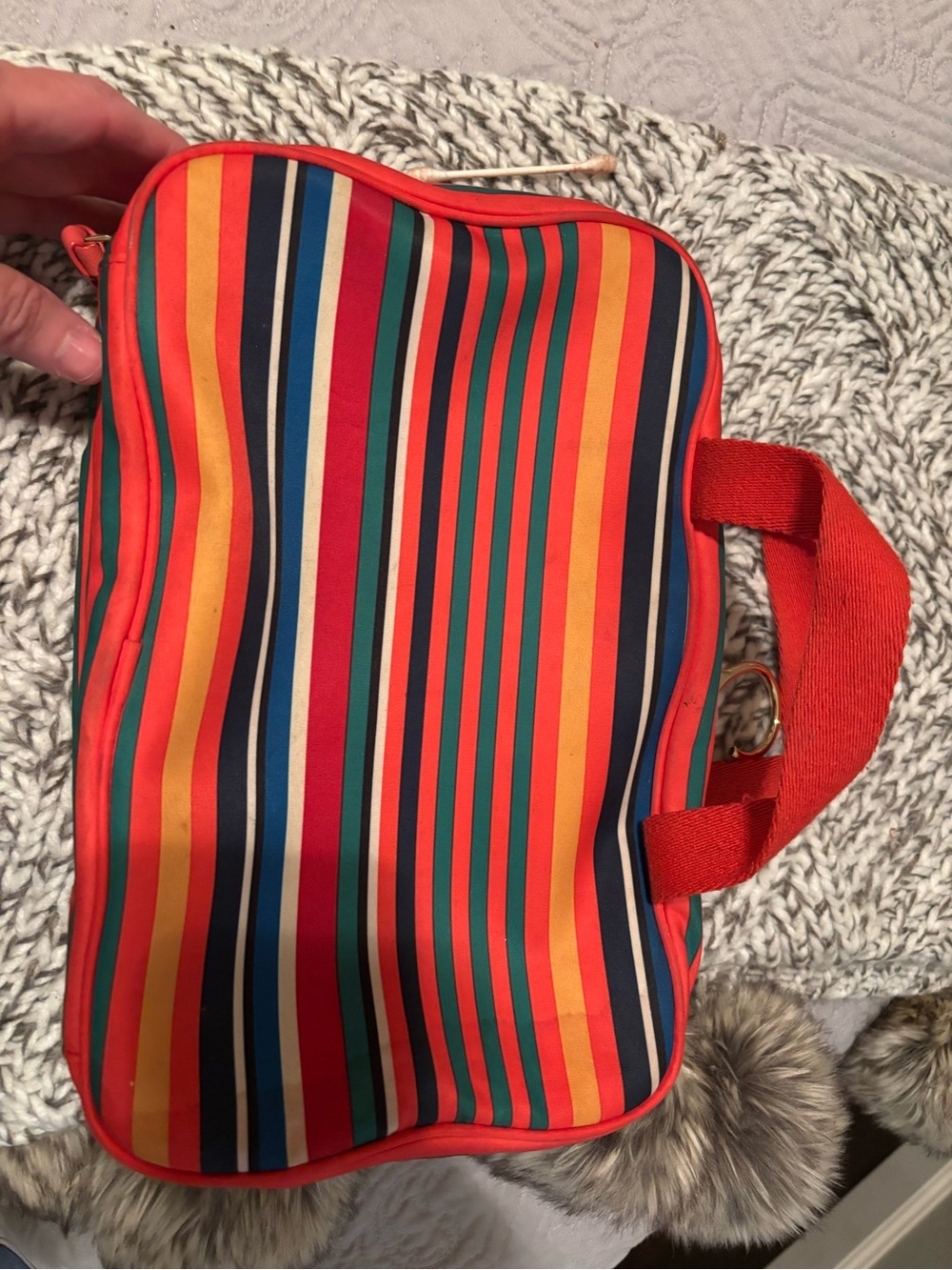 Tory Burch Multicolor Striped Cosmetic Bag - Red, Orange, Blue, Green, Black